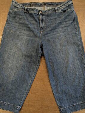 Talbots Wide Leg Crop Jeans Medium Wash Cuffed Hem 24W